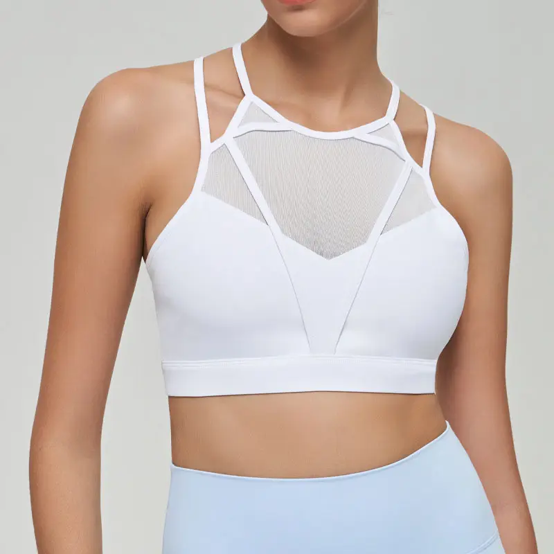 YIYI Fashion Hollow Out Breathable Gym Bra Adjustable Comfortable Yoga Tops Summer Plain Tight Waist White Crop Tops For Women