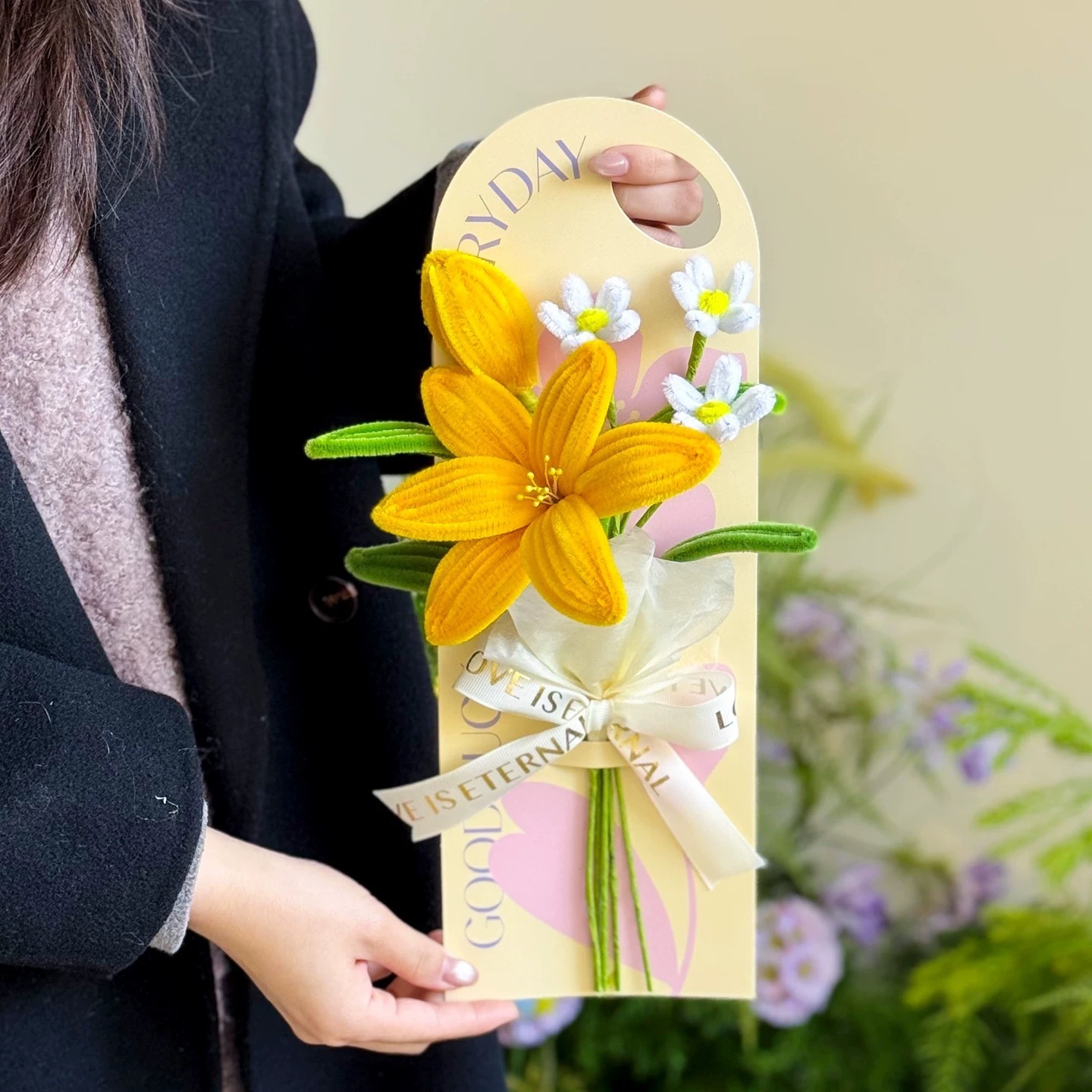 Yellow lily card bouquet