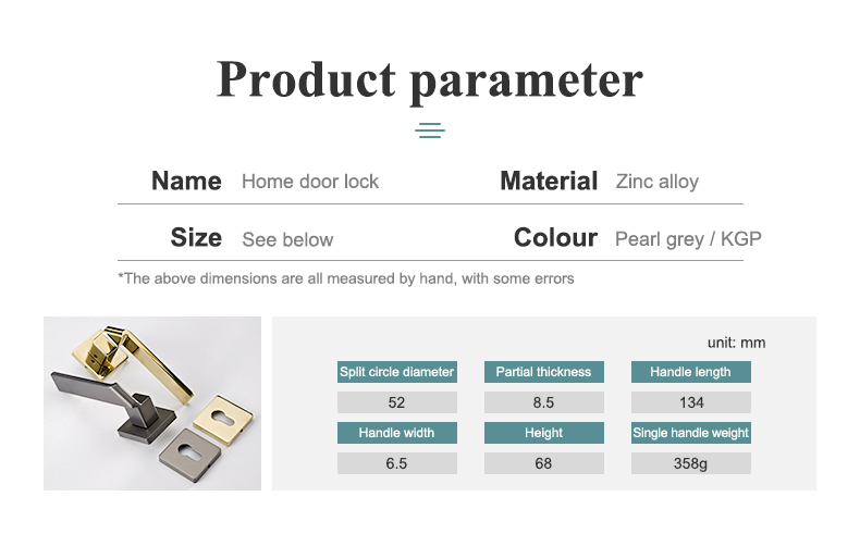 Unique Style Zinc Alloy PVD Gold Square Bathroom Hoom Door Handle Hardware Interior Door Lock