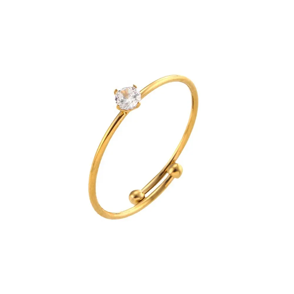 Best-seller semplice anello sottile lucido classico inserto a quattro artigli in bianco e nero zircone aperto globale due estremità anello regolabile