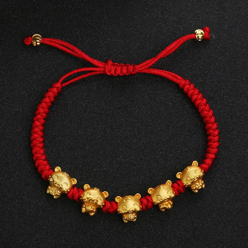 Pulsera de cuerda roja de Año Nuevo Chino, colgante de la riqueza, Animal, Zodíaco, joyería, 2022