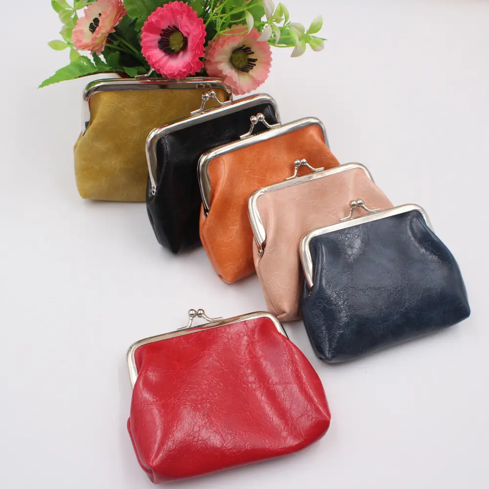 PU oil wax leather 4 inch buckle coin purse short hand creative coin bag wholesale