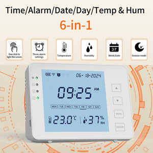 Monitor de clima y reloj despertador 6 en uno Termómetro inteligente Hidrómetro digital con fecha de hora Año Mes Pantalla