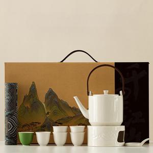 北欧风格定制家居酒店瓷器饮用白色茶具带炉灶顶部取暖器套装1壶4迷你杯商务礼品