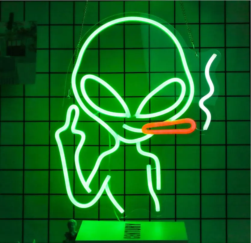 Yeşil Light Up akrilik asılı Neon işık Usb Powered Led Alien Neon İşaretler için duvar oyun odası adam mağara kulübü parti Bar dekorasyon