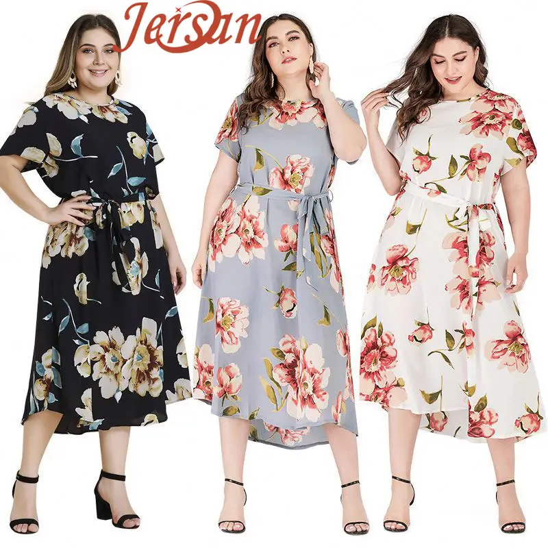 Benutzer definierte Jersan Großhandel Großhandel Sommer 2022 Hot Sales Blumen druck Maxi kleid Frauen Plus Size Kleid Kleidung Kleider Kleider