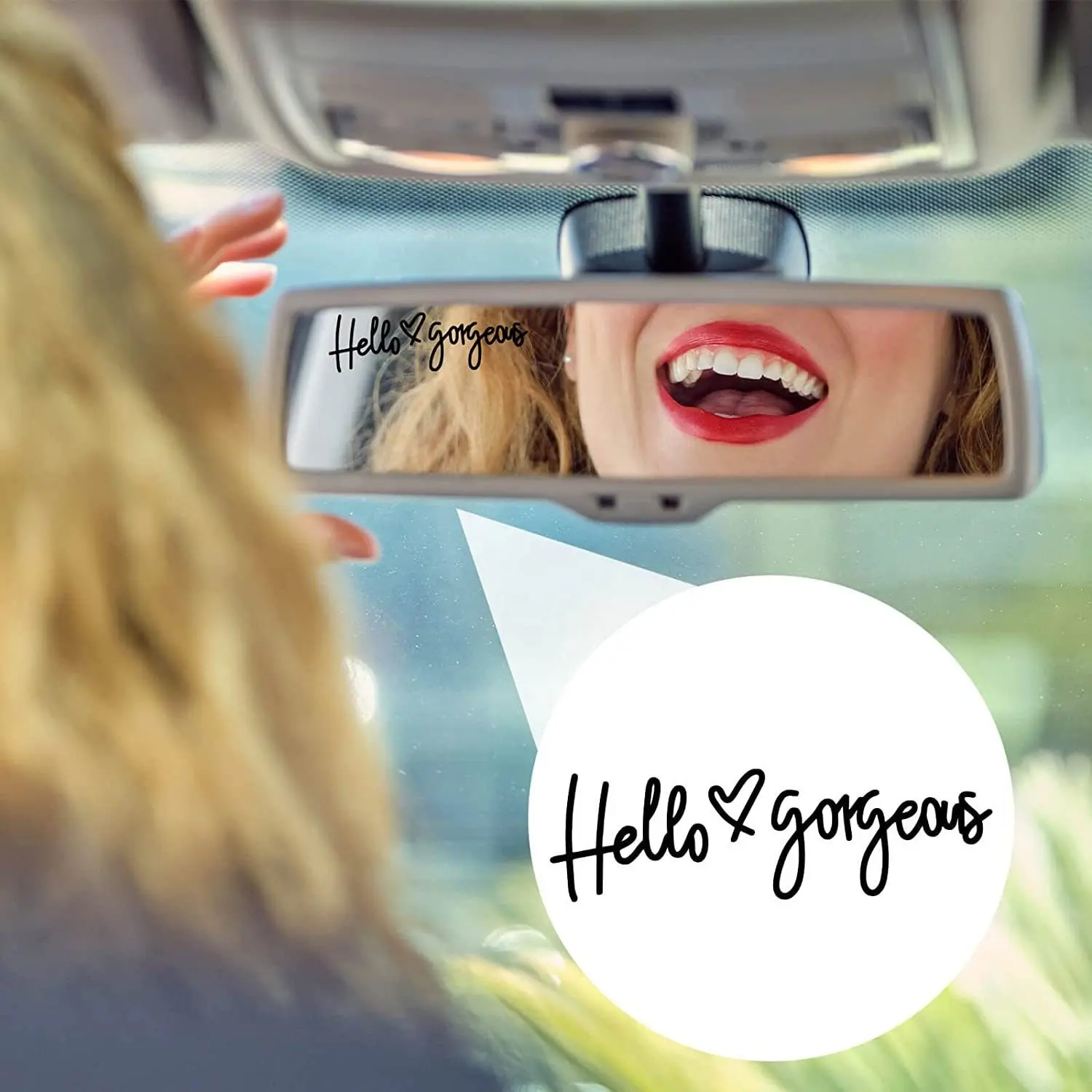 Logotipo personalizado de fábrica Hola precioso espejo calcomanía espejo retrovisor calcomanía miniatura coche pegatina pared calcomanía regalo para mujeres