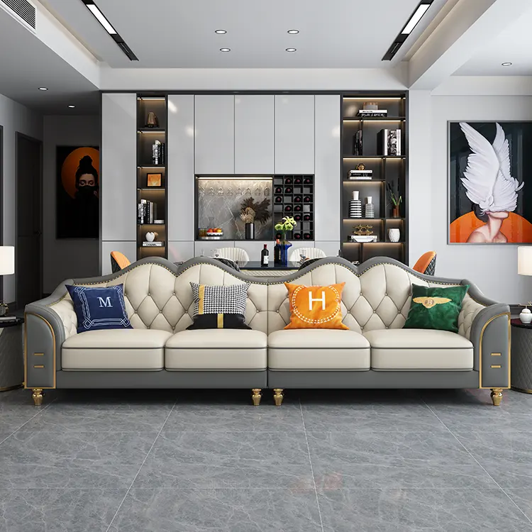 Son tasarım lüks oturma odası mobilya modern l şekilli kesit hakiki deri 4 kişilik kanepeler seti