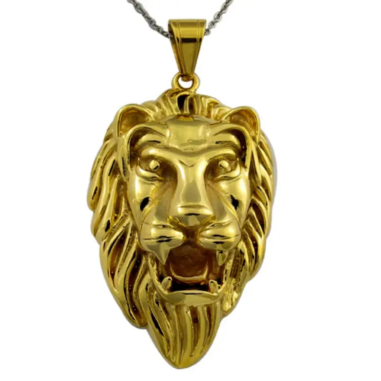 Pingente de colar para homens, colar personalizado banhado a ouro 24k, cabeça de leão, pingente de moda