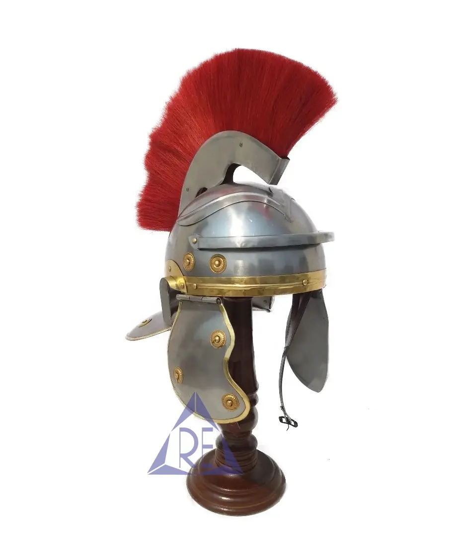 मध्ययुगीन रोमन सेंचुरियन हेलमेट कवच लाल प्लुम वाइकिंग पोशाक भूमिका कार्यालय और होम सजावट के लिए हेलमेट