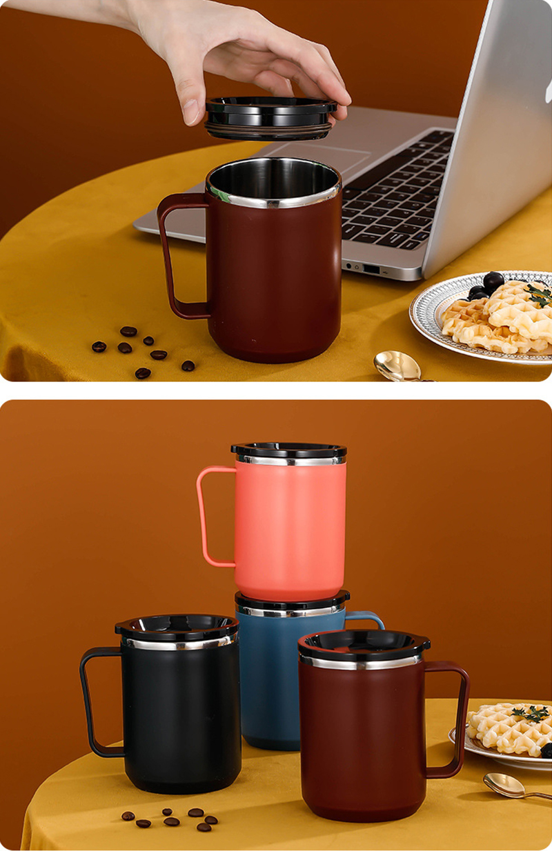 Anti-overflow Insulated Coffee Tumbler Cup 304 Stainless Steel Mug With Handle