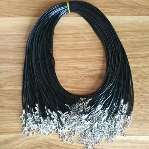 Na venda de moda colar de cordão preto Encerado Algodão Cabo de liga de zinco fecho da lagosta com corrente extensor 2lnch 2 cor platina 493561