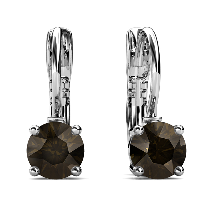 S925 With 18k White Gold Plated Smooky Quartz Brown Earrings