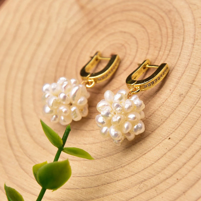 GE0810-18 Boucles d'oreilles boule florale en perles et zircon