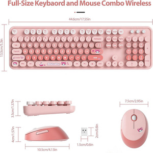 紫かわいい人間工学に基づいたキーボードとマウスワイヤレスレトロタイプライターキーボード2.4GHzフルサイズキーボードWindows PC用 - Product Image 5