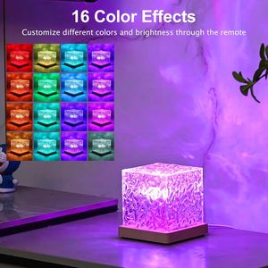Lampada Aurora bagliore luce notturna increspatura acqua dinamica 16 colori cubo luci boreali Base legno Aura lampada onda oceano proiettore