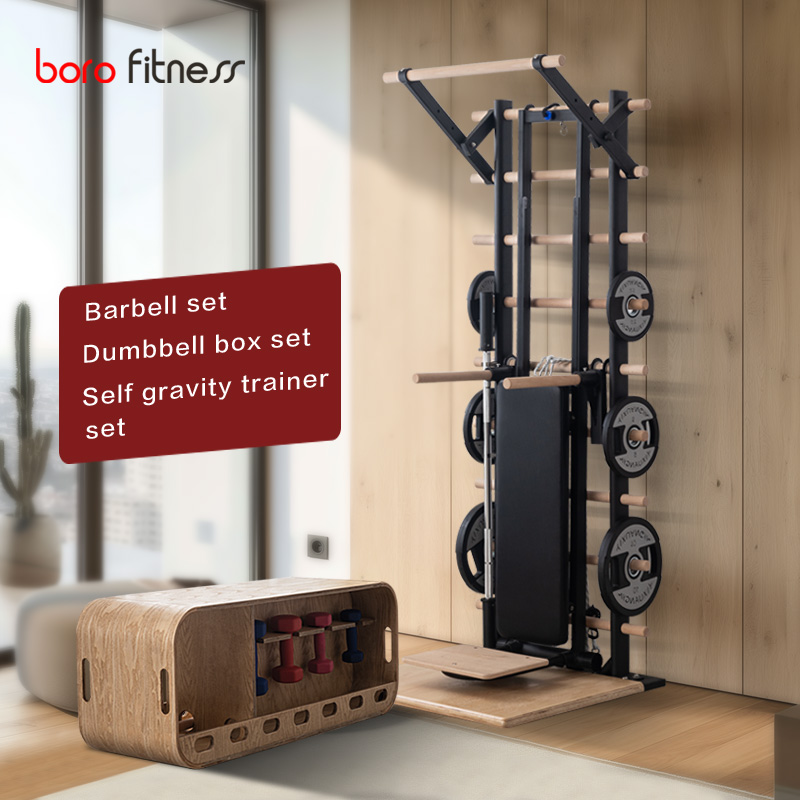 Conjunto completo (barras + Barbell + Trainer + dumbbell box)
