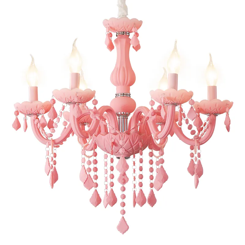 Lustre contemporâneo rosa de cristal, lustre macaron, lâmpada doce, luminária de teto para meninas, decoração de casa, sala de estar, iluminação