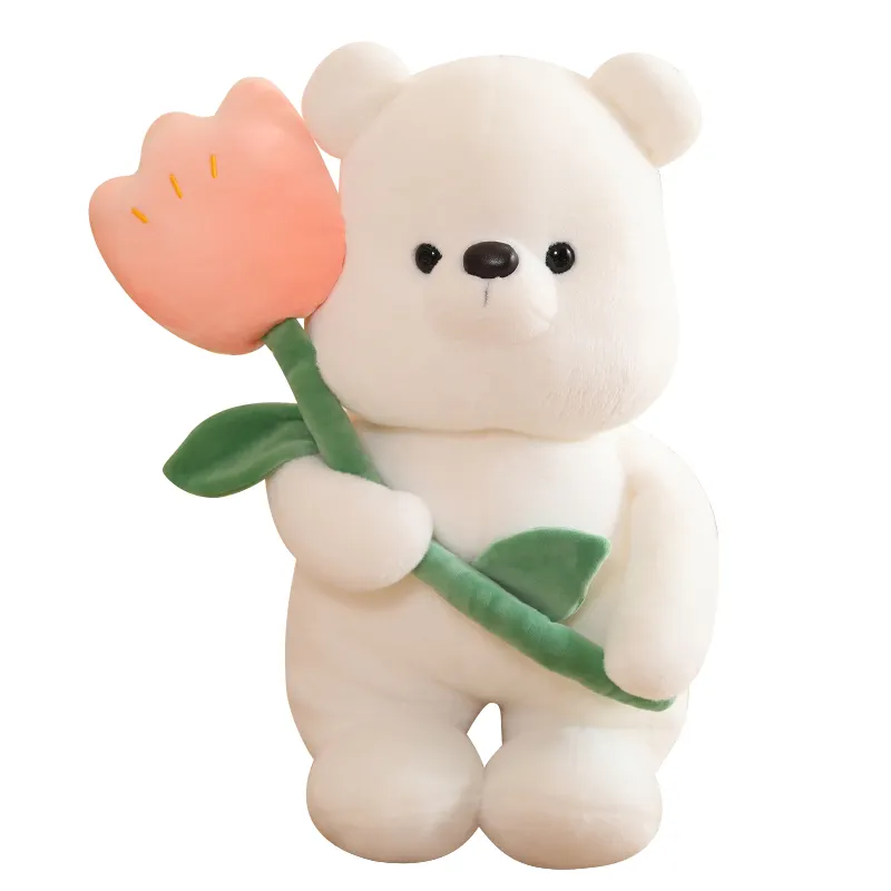 L'orso bianco con il fiore fatto a mano su misura orso animale orso bianco morbido peluche peluche cuscini
