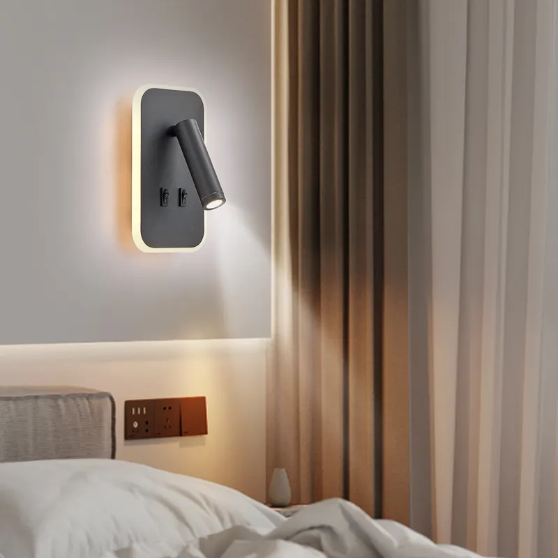 2024 gran oferta, lámpara de pared de Control de interruptor de interior Simple moderna, habitación de Hotel, luz de lectura de cabecera LED giratoria de aluminio