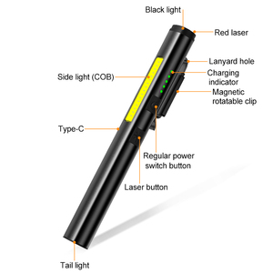 4-in-1 portatile magnetico ricaricabile UV LED luce in lega di alluminio corpo con COB & puntatore <span class=keywords><strong>Laser</strong></span>
