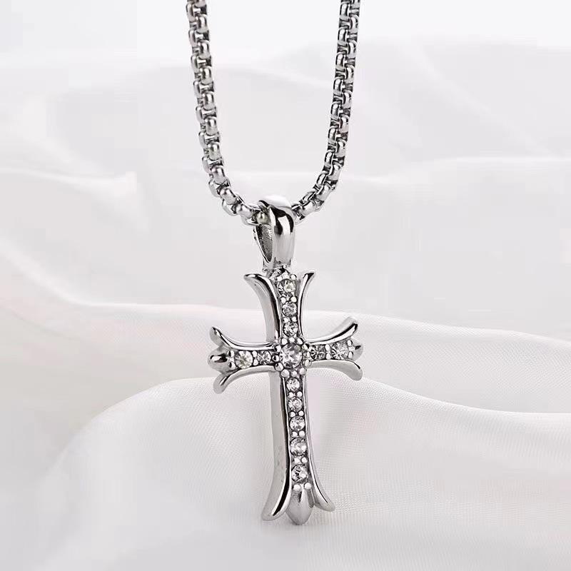 Collier Croix Diamant-Acier Titane