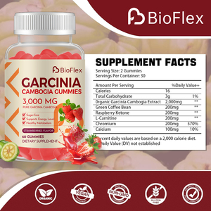 BioFlex Gommes personnalisées à saveur de fraise 3000mg d'extrait de Garcinia cambogia biologique Gommes Métabolisme sain Gestion du poids Adultes - Product Image 6