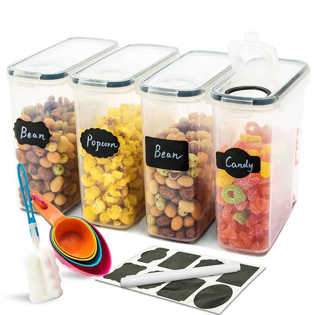 Contenedor de almacenamiento de alimentos secos de plástico transparente resistente, con tapa para arroz, té y grano, 4L, venta al por mayor