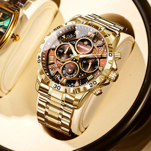 BINBOND Herren uhr Stahl gürtel Mondphase Leuchtende wasserdichte multifunktion ale Chronograph Quarzuhr für Herren