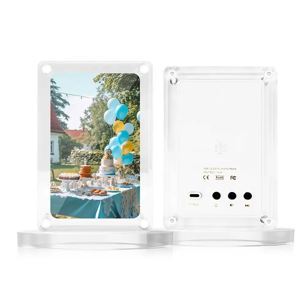 Beyaz ucuz akrilik fotoğraf çerçevesi dijital fotoğraf çerçevesi akrilik fotoğraf çerçevesi ile MP3 7 inç akrilik LCD ekran tip-c JPG/BMP/PNG