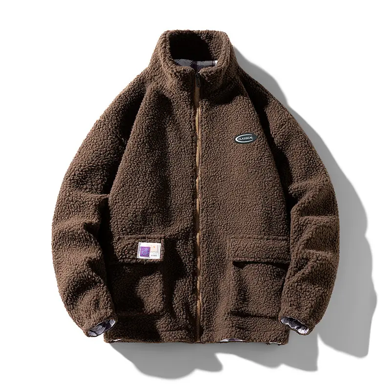 Оригинальный дизайн на заказ, зимняя теплая флисовая куртка из шерсти ягненка с логотипом на заказ, Мужская шерпа на молнии