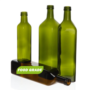 Custom 100ml 250ml 500ml 750ml <strong>1L</strong> Round Square Glass Olive Oil Container Dark Green Clear Amber Bottle with Cap Nozzle - Product Image 1