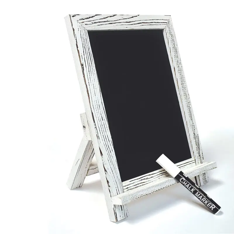 9.5 "X 14" กรอบไม้ชนบทกระดานชอล์กบอร์ดแม่เหล็กขนาดเล็กพร้อมขาตั้งพับในตัวกรอบป้าย Chalkboard บนโต๊ะ