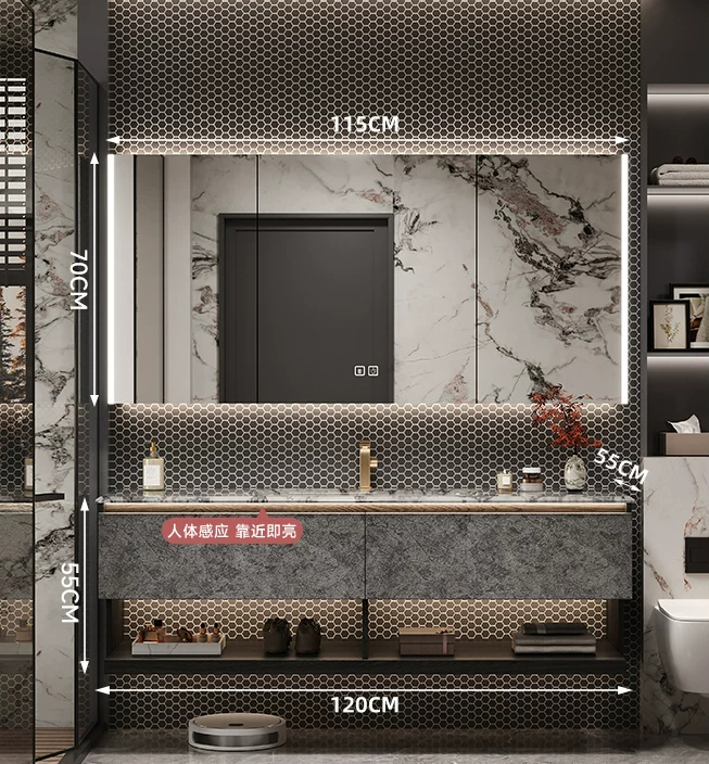 120cm Marble Countertop& Ceramic Sink+smart cabinet