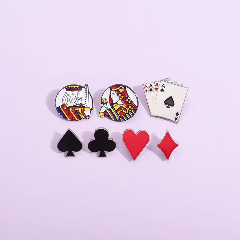 Wholesale Poker Card Square Jqk Enamel Pins Kingdom Jack Queen King Brooches Bag Badge Jewelry Pins Gift For Best Friend