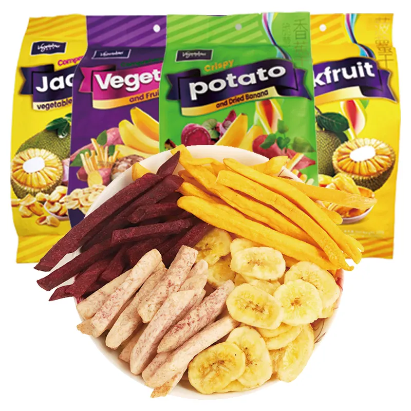 Jackfruit seco/vegetales/patatas fritas y plátano, verduras y patatas fritas