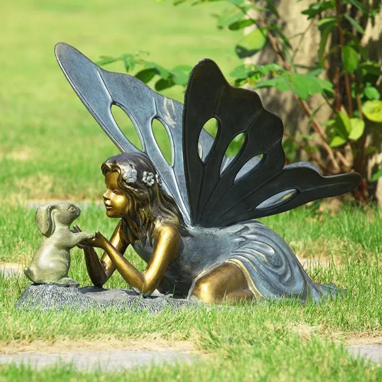 Statua di fata della farfalla della ragazza del bronzo a grandezza naturale decorativa del giardino di alta qualità