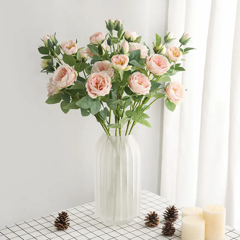 Venta al por mayor de flores artificiales, ramo de rosas de seda de 4 cabezas para bodas, decoraciones para fiestas en casa, venta al por mayor de La D-78