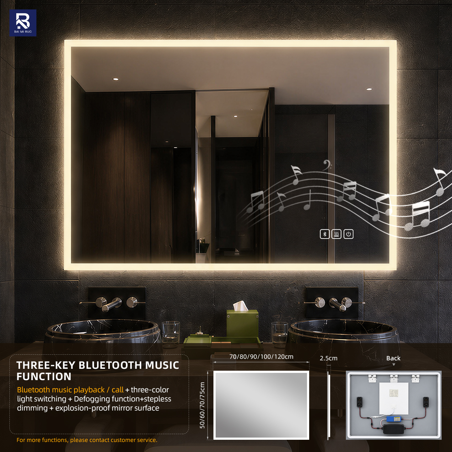 Bluetooth de tres botones + iluminación + desempañado + Bluetooth