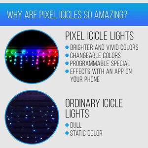 60nodes/set WS2811 <strong>LED</strong> String Lights <strong>DC12V</strong> Full Color Icicles Style <strong>RGB</strong> IP68 App Controlled 12mm Width Landscape ROHS Certified - Product Image 3