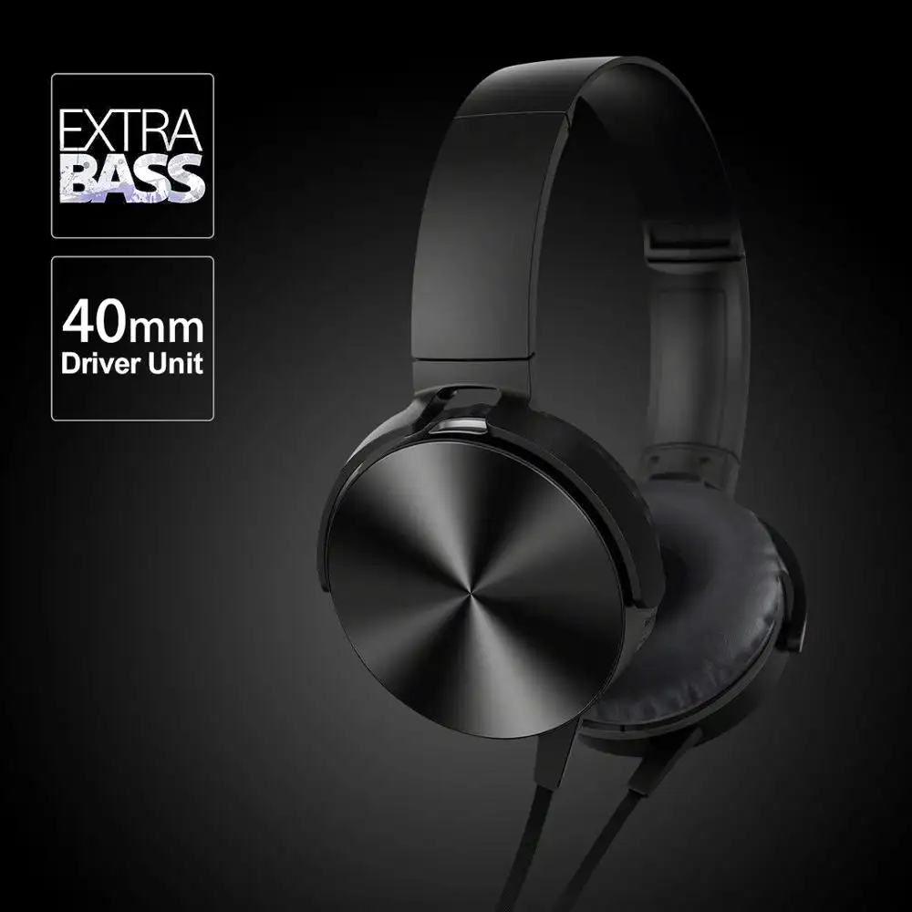 Headset Game Logam Lipat, Earphone Ekstra Bass Berkabel DJ Headphone dengan Mikrofon