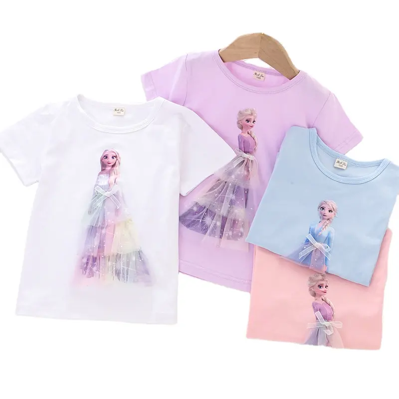 Camisetas de manga corta con estampado de princesa en 3D para bebés y niñas, playeras de punto de algodón con diseño de boutique a la moda para verano