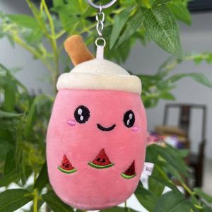 Sevimli ince süt çay bardağı anahtarlık kolye meyve çilek Boba peluş oyuncak bebek Boba çayı Plushes oyuncaklar pençe makinesi için anahtar zincirleri