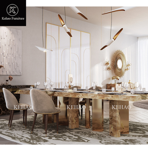 Diseño italiano Muebles de comedor de gama alta Acabado de barniz de alto brillo Mesa de comedor Rectangular Chapa de madera Mesa de comedor de lujo - Product Image 2