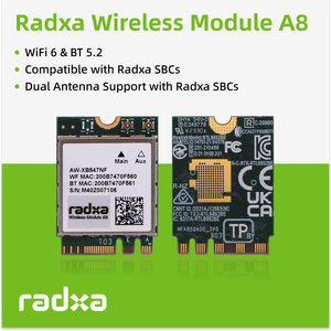 RadxaワイヤレスモジュールA8、WiFi 6およびBT 5.2、デュアルアンテナサポート、M.2 Eキーインターフェイス - Product Image 2