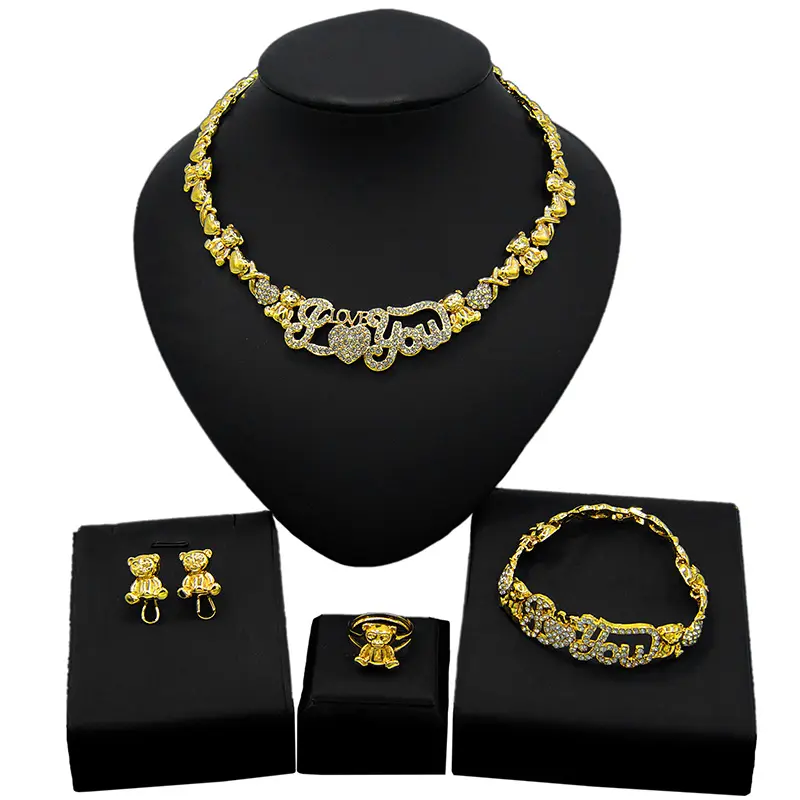Collier avec gros ours en or 18K et des câlin, ensemble de bijoux de fête en or Dubai, joaillerie algérien, X0003