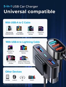 JOYROOM Qc3.0 45W高速充電器5ポート携帯電話充電器OTPフロントバックシート充電マルチUSBポート拡張USBハブ - Product Image 4