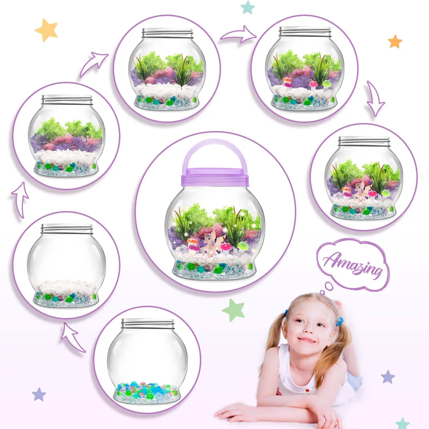 Mini DIY Garden Craft Fantasy plant growth chamber light up unicorn terrarium kit for kids