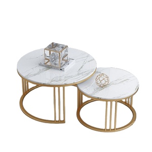 Mesa auxiliar Mesa redonda de mármol Doblada Negro Oro Metal Glastextura MDF Madera Nido lateral Juego de 2 Mesa de centro anidada - Product Image 1