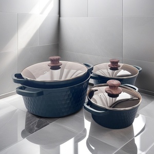 Tangba tối màu xanh lá cây Maifan đá súp nồi hợp kim nhôm đôi tai súp nồi với kính nắp không dính <span class=keywords><strong>Cookware</strong></span> Set - Product Image 1